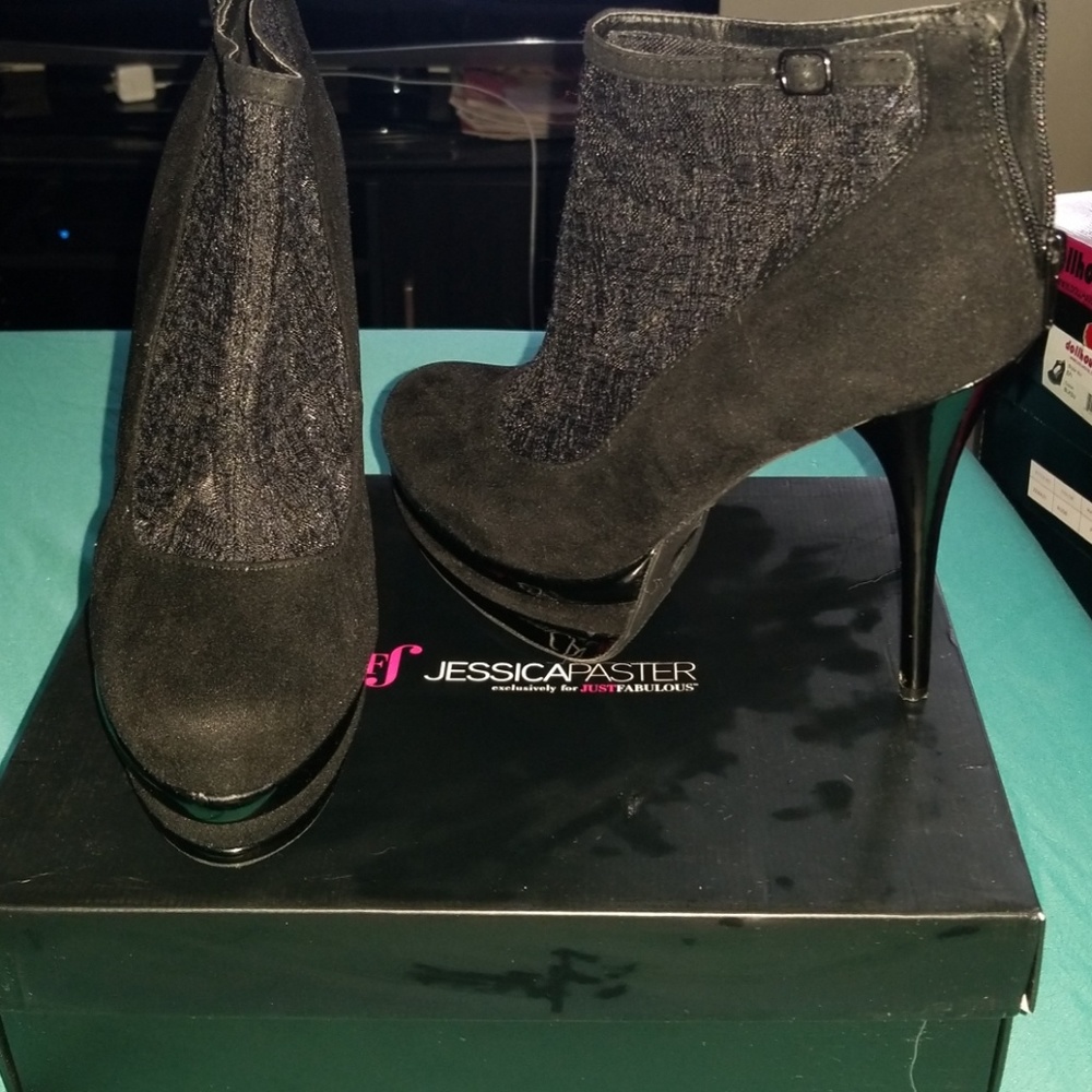 Black Suede and Lace Platform Stilettos